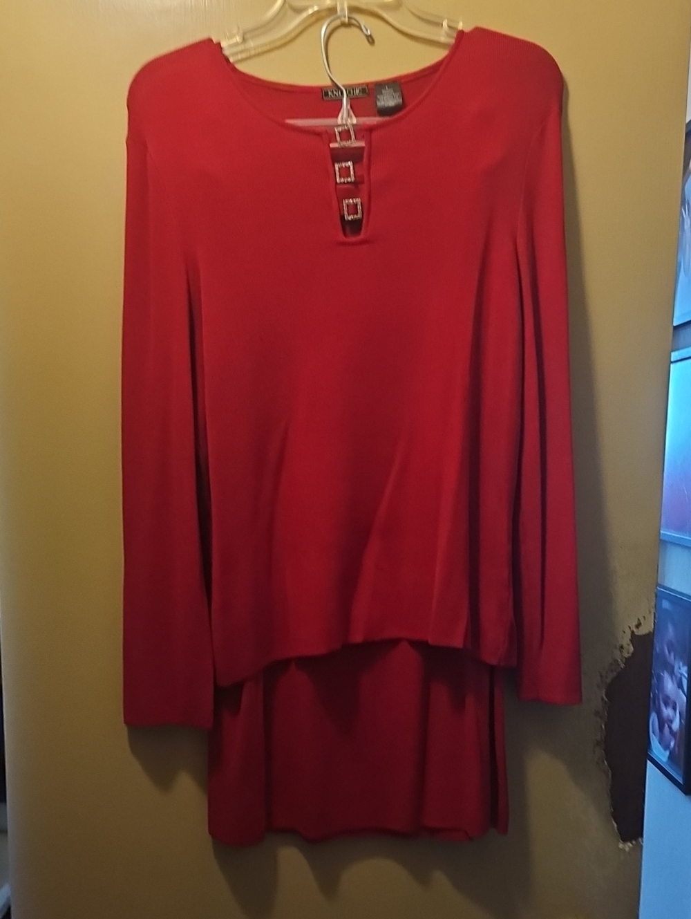 MSK Bright Red High-Low Layered Long Sleeve skirt set